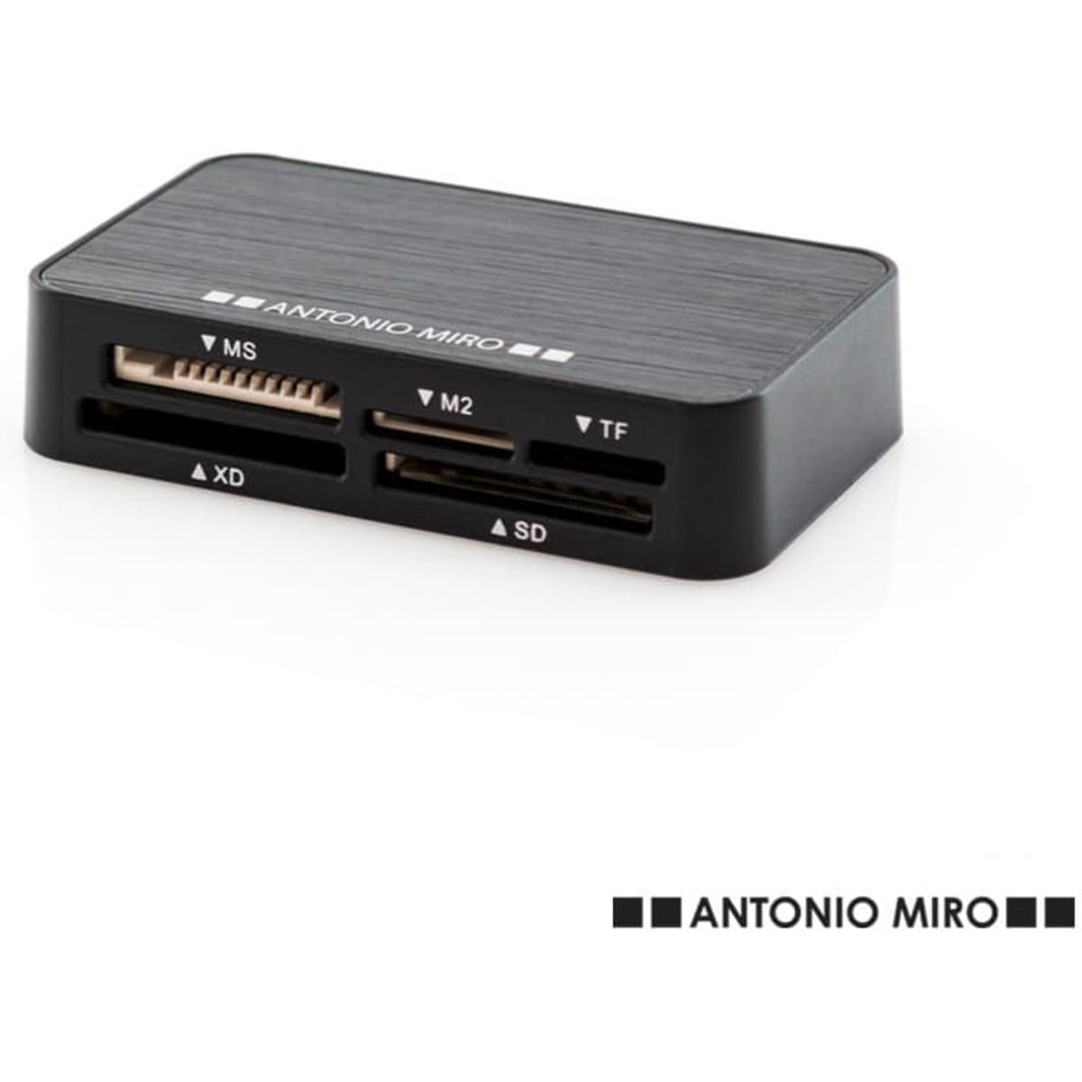 A black Caltex Card Reader with multiple slots for different memory cards on a white background.
