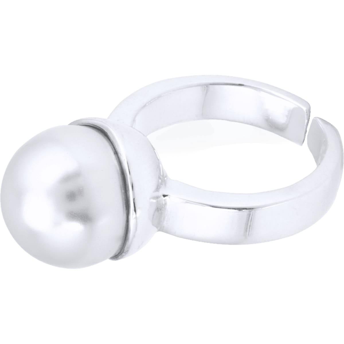 A silver adjustable ring featuring a smooth spherical design, set on an open band.
