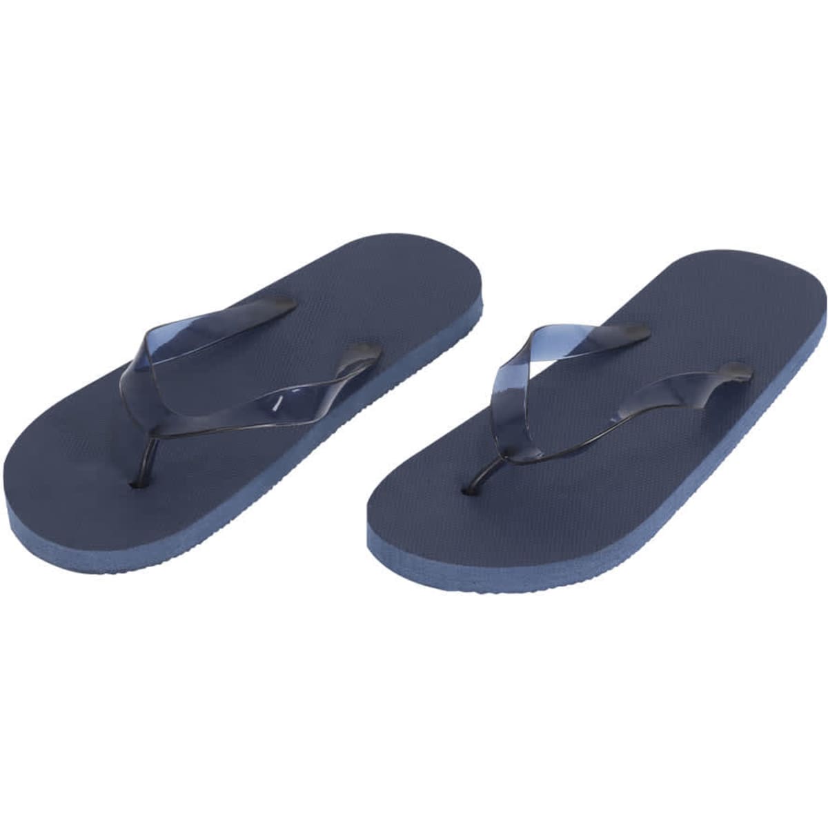 Navy blue thongs with a sleek design and a subtle logo on the strap.