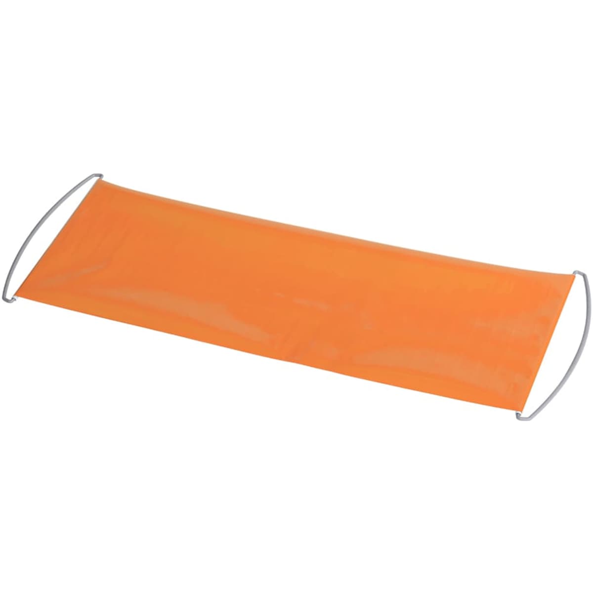 An orange banner with silver handles, suitable for exhibitions and events. It features a simple, smooth design.