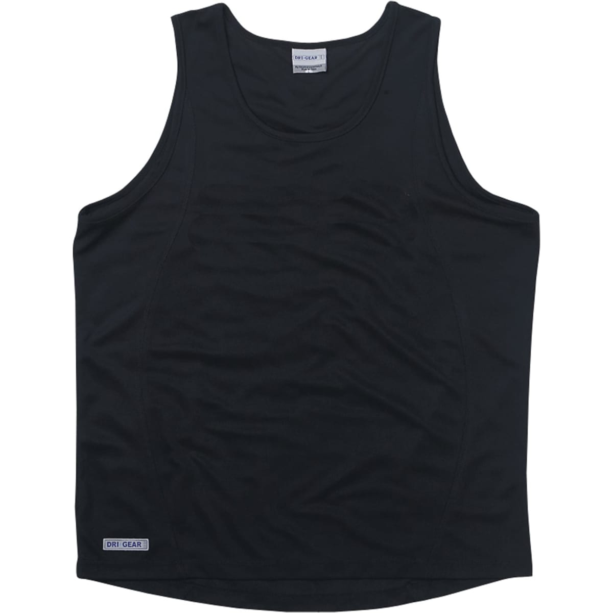 A black men’s singlet featuring a logo, made from breathable material for comfort.