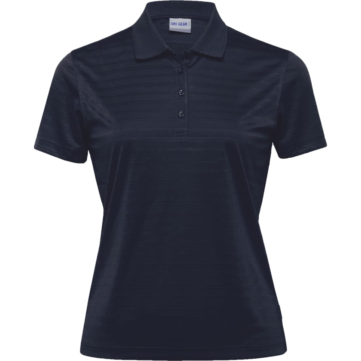 A women's Dri Gear Vanquish polo shirt in black, featuring a collar, buttons, and a subtle textured pattern.