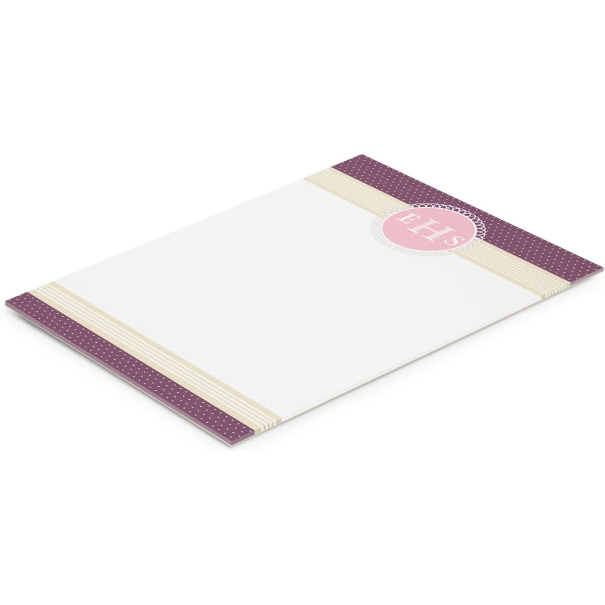 A4 Note Pad featuring 25 leaves, designed with a decorative border and a circular logo.