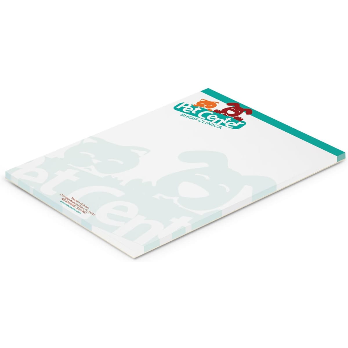 A5 note pad with 50 leaves, featuring a green and white design with a logo at the top.