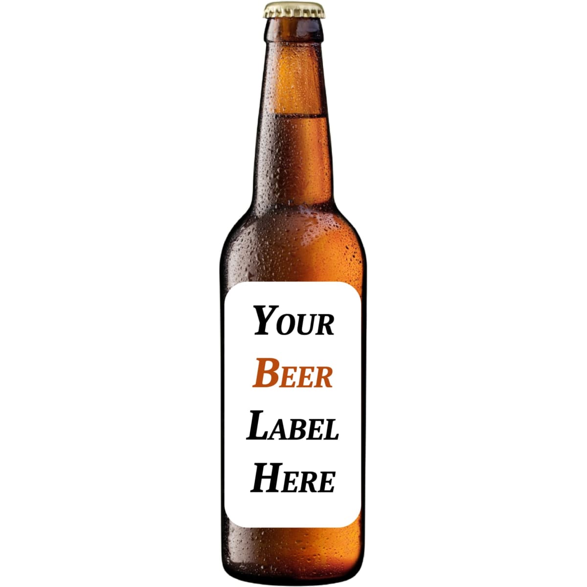 A drink bottle of organic pilsner beer, brown glass with condensation, featuring a blank label and a metal cap.