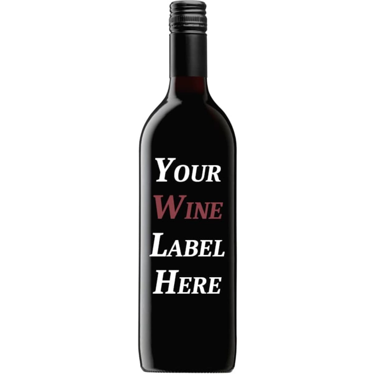 A drink bottle featuring a dark red wine with a sleek black label and a distinctive bottle shape. It has a logo.