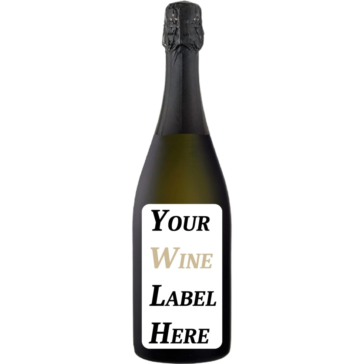 A drink bottle of sparkling Chardonnay Pinot Noir, featuring a black and white label. The bottle has a cork and foil closure.