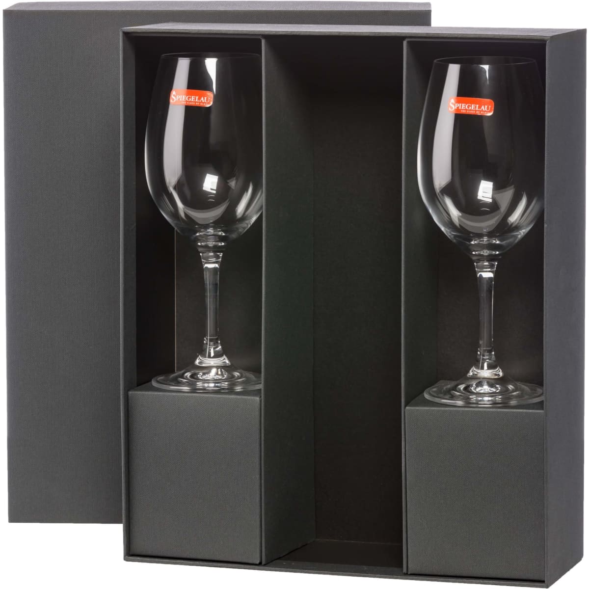 A drink bottle and two glasses presented in a premium black gift box. The glasses feature a logo.