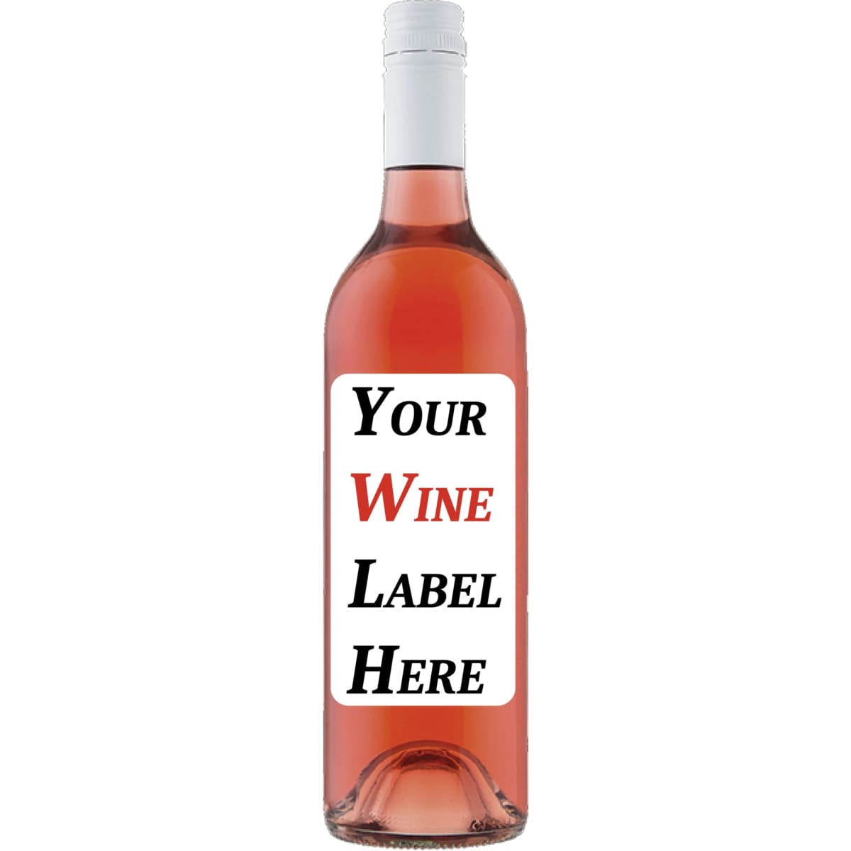 A drink bottle of Rosé wine in a clear glass bottle with a white screw cap, featuring a blank label.