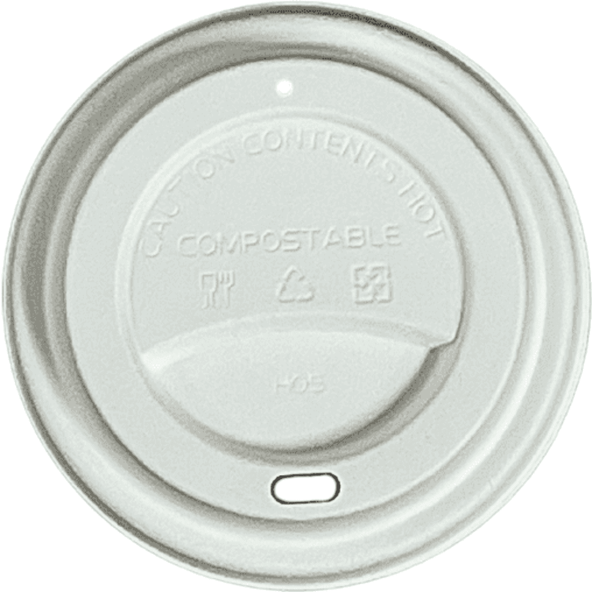 A sugarcane lid in a light beige hue, featuring a simple design with a small opening and a compostable label.