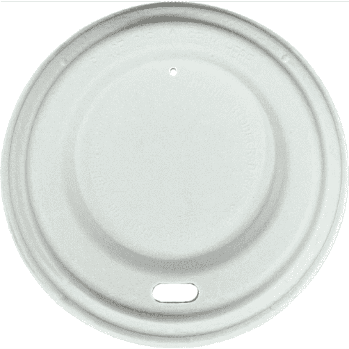 A drink bottle lid in white with a circular shape, featuring a small hole and a branding logo.