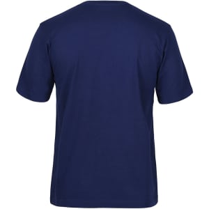 A navy blue t-shirt with a standard cut and short sleeves, featuring a logo on the back.