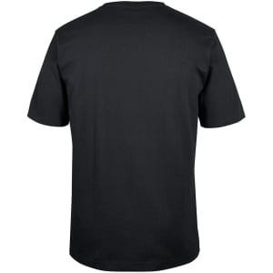 A black t-shirt featuring a plain back design with short sleeves and a standard fit. It includes a logo.