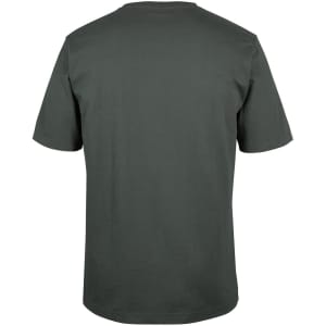 A dark green T-shirt featuring a plain back design and short sleeves. The shirt includes a logo.