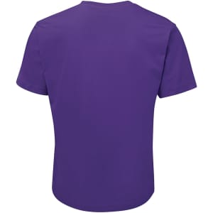A purple T-shirt with a simple design and a logo on the back. Suitable for casual wear.