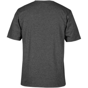 A grey t-shirt featuring a simple back design and short sleeves, with a logo in the upper centre.