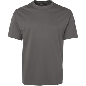 A green T-shirt with a round neckline and short sleeves. It features a logo on the neckline.