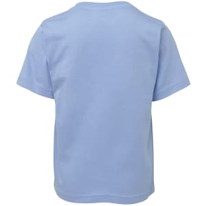 A light blue kids' t-shirt featuring a plain back design and a logo.
