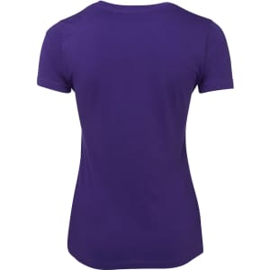 A purple ladies' t-shirt with a fitted style, featuring a round neckline and short sleeves. It has a logo on the back.