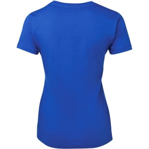 A blue ladies' t-shirt with a fitted cut and short sleeves. The back view is prominently displayed.