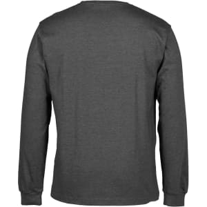 A long-sleeved grey t-shirt with a plain back and a slight stretch in the fabric.