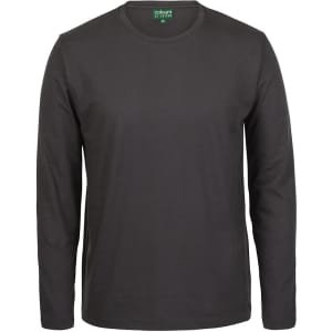 A dark green long-sleeve T-shirt featuring a round neckline and a branded label inside.