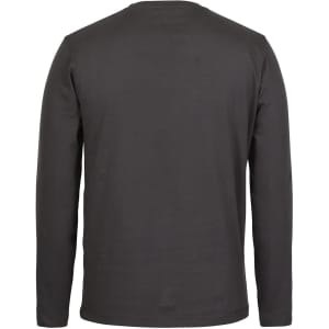 A grey long-sleeve t-shirt displayed from the back, featuring a plain design and a logo.
