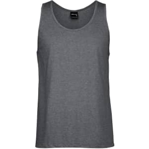 A grey singlet with a round neckline and a branding label at the neck.