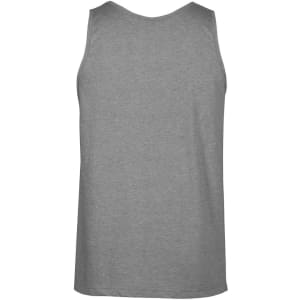 A grey singlet with a simple, unembellished back design. It has a logo displayed.