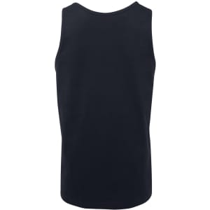 A black singlet with a plain back, featuring a small logo on the side. Suitable for casual wear.