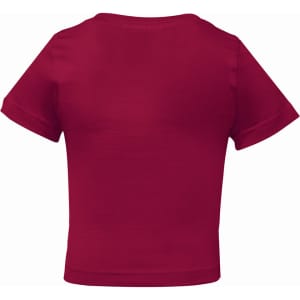 A red infant tee shirt with short sleeves, featuring a simple design and no visible logo on the back.
