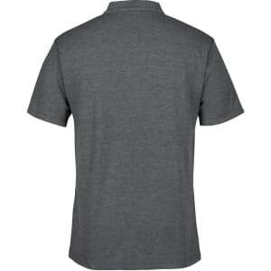A grey polo shirt with a classic cut and a collar, displaying the back view. Includes a logo on the upper area.