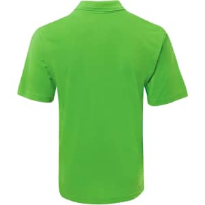 A green polo shirt featuring a collar and short sleeves. The back view displays a smooth, unembellished surface.