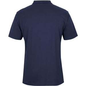 A navy polo shirt with a classic design featuring a collar and short sleeves. It has a logo on the front.