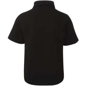 A black short-sleeve polo shirt with a collar and an unbranded back side.