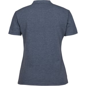 A grey polo shirt with a classic collar and short sleeves. It features a branding logo on the back.
