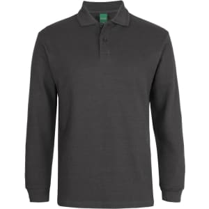 A dark green long-sleeve polo shirt with a collar, featuring a branded logo on the exterior.