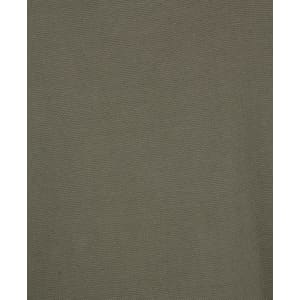 A close-up of a textured, olive-green polo shirt featuring a logo.