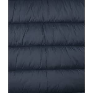 A dark navy puffer jacket with a quilted design and visible stitching details. The fabric appears smooth and lightweight.