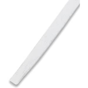 A white drawcord with a tapered end, designed for threading through clothing accessories.