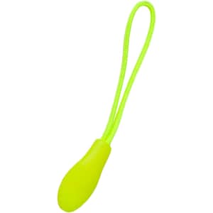 A bright yellow zip puller with a textured grip and a looped cord for easy attachment.