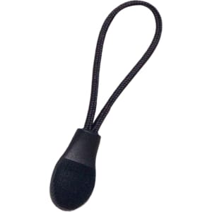 A black changeable zip puller with a looped nylon cord for easy attachment.