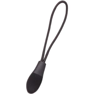 A black zip puller with a looped cord, designed for easy attachment to zippers.