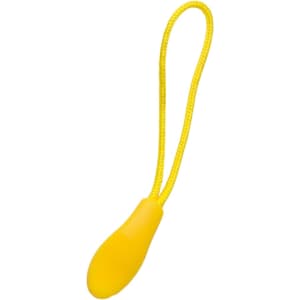 A yellow changeable zip puller with a textured grip and a loop for attachment.