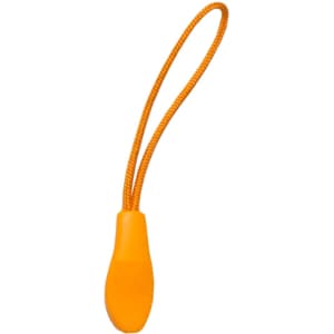 An orange zip puller with a looped cord, designed as a clothing accessory.