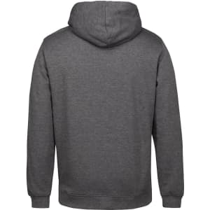 A grey hoodie with a hood, featuring a simple design and a back view, showcasing its fabric and form.