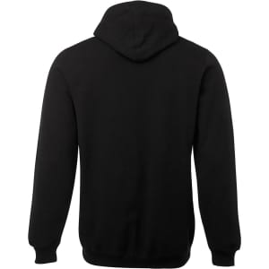 A black hoodie with a hood, featuring long sleeves and a plain design. Branding is present but not specified.