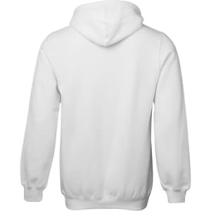 A white hoodie with a hood and long sleeves, featuring a plain back design.