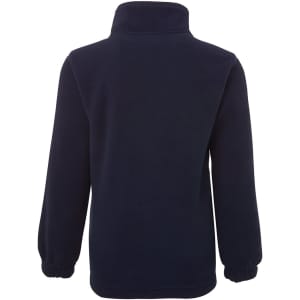 A polar fleece jacket in navy, featuring a high collar and elasticised cuffs. The back view highlights its simple design and warmth.