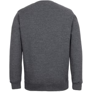 A grey jumper featuring a simple design, with long sleeves and ribbed cuffs. It has a brand logo on the inside label.